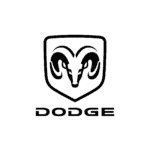 Dodge logo with a bold ram head design enclosed in a shield, symbolizing power and durability.