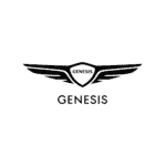 Genesis logo featuring a shield and outstretched wings in black, representing luxury and elegance.