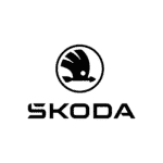 Skoda logo featuring a winged arrow design within a circular frame, representing premium car window and windscreen sun shades for style and UV protection.