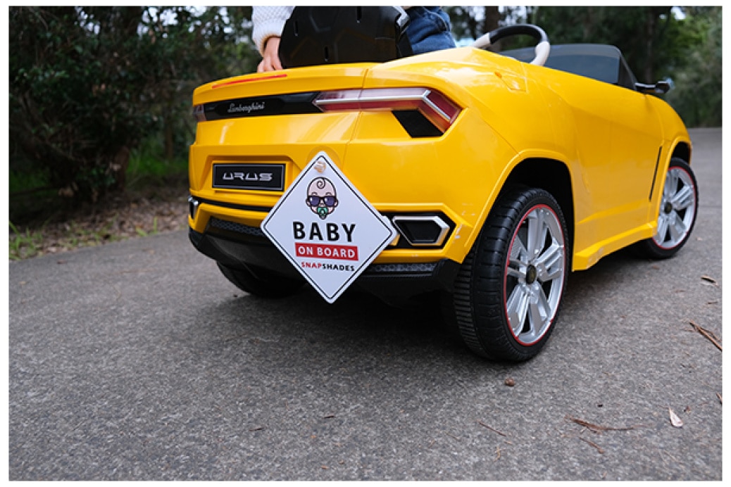 Snap Shades Baby on Board sign on Urus