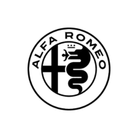 Alfa Romeo logo featuring a serpent and cross, symbolizing heritage and elegance.