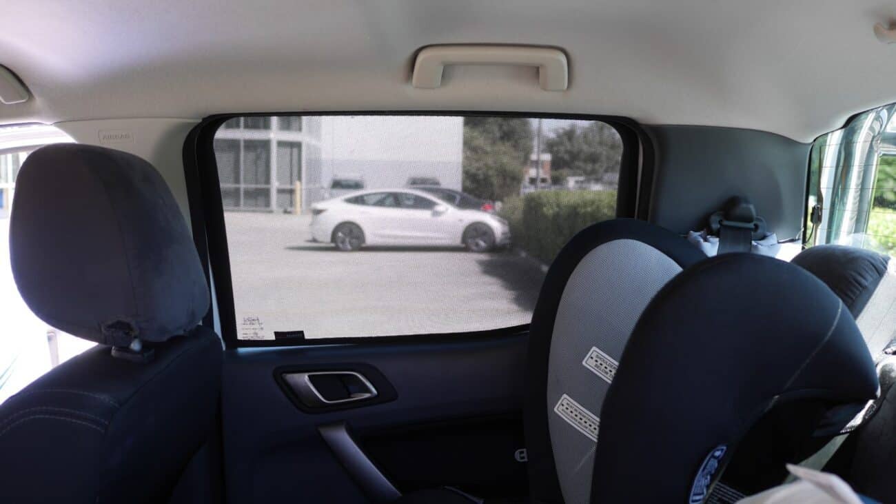 Interior view of a Ford Ranger 3rd Generation showcasing Snap Shades rear window sunshades installed for UV protection and privacy.Gen 003