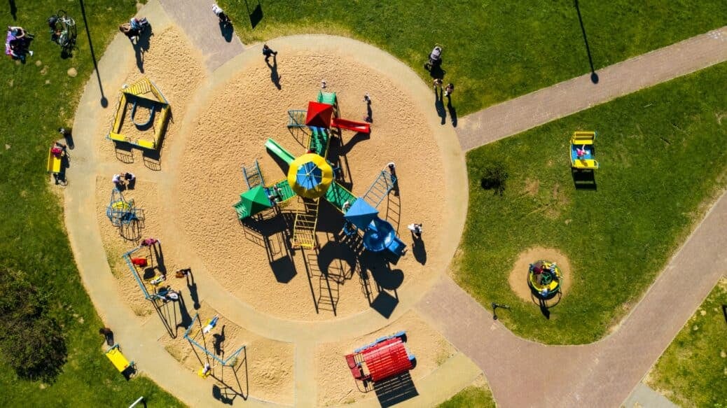 View from the height of the playground and vacationing people in Drozdy in Minsk.Belarus