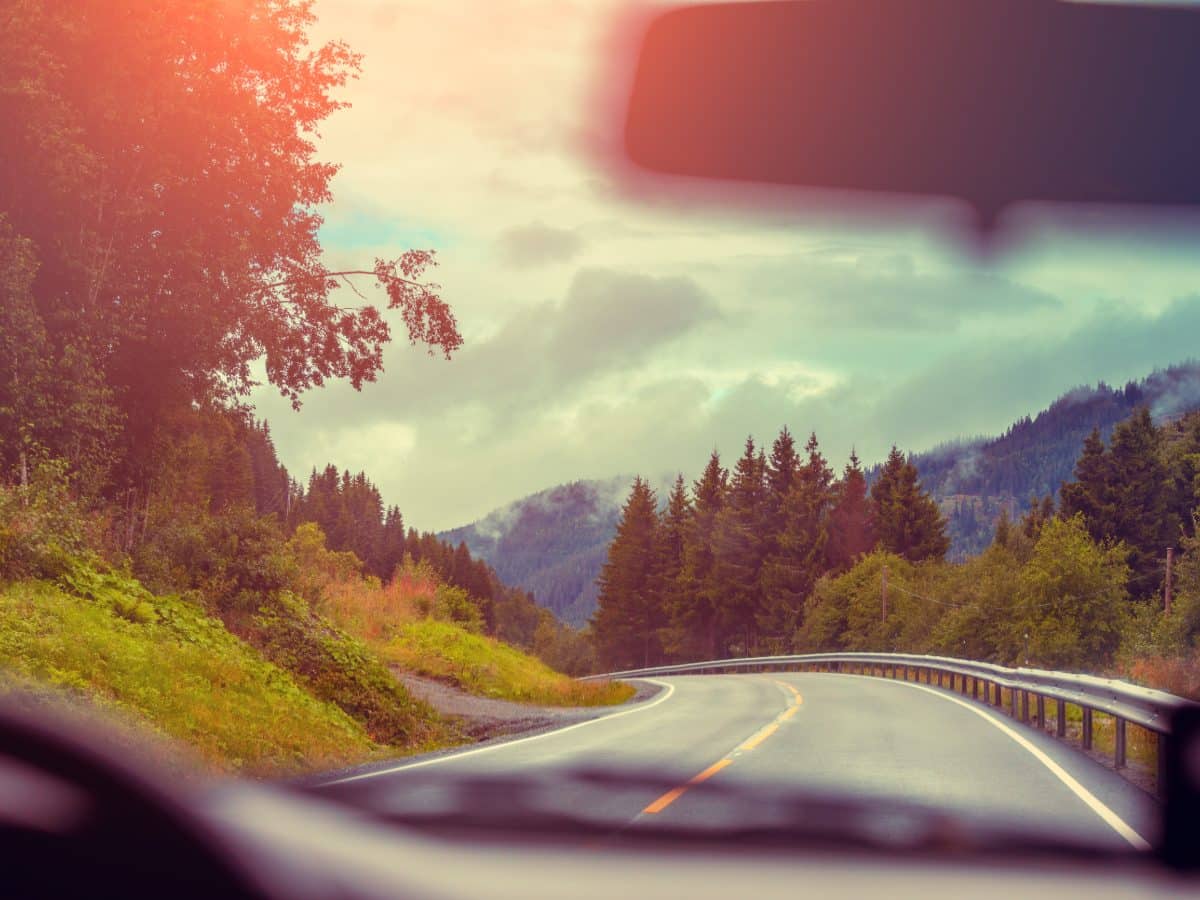 Clear view of the road through a car windscreen