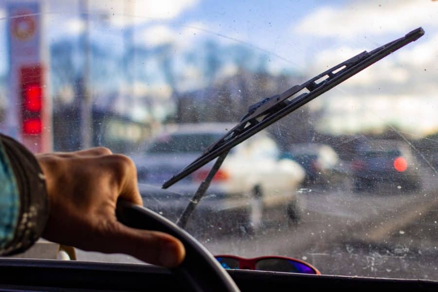 Dirty windscreen with wiper haze